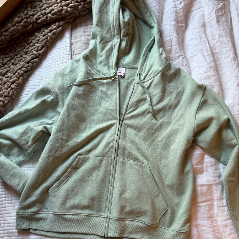 Auden Fleece Zip-Up Sweatshirt Hoodie, Size XL, Light Green
